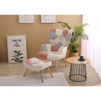 Fauteuil d’appoint avec pouf, ensemble fauteuil et pouf pour le salon, fauteuil d’appoint confortable avec accoudoirs pour la chambre, revêtement en tissu à motifs créatifs