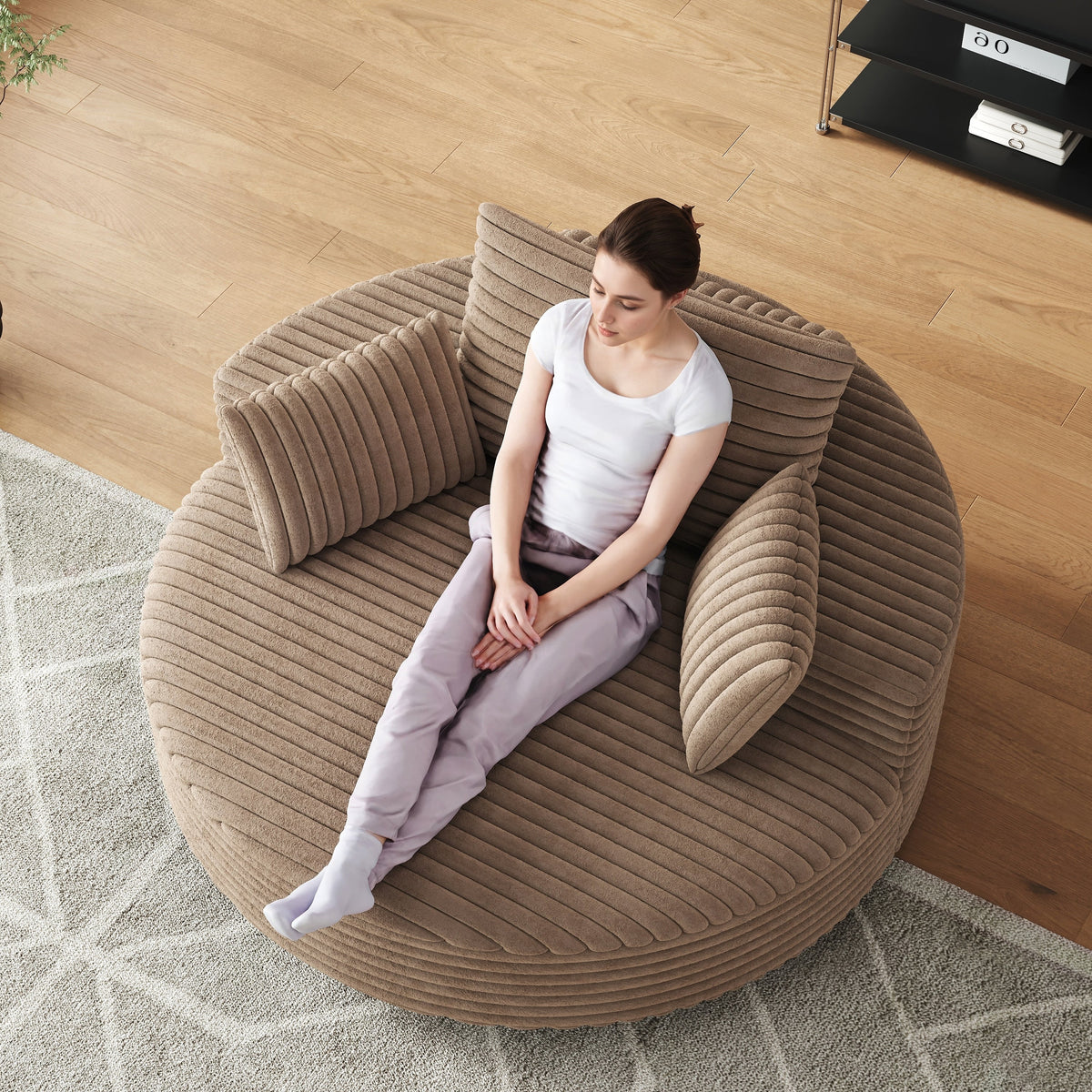 Fauteuil pivotant individuel en mousse et chenille côtelée