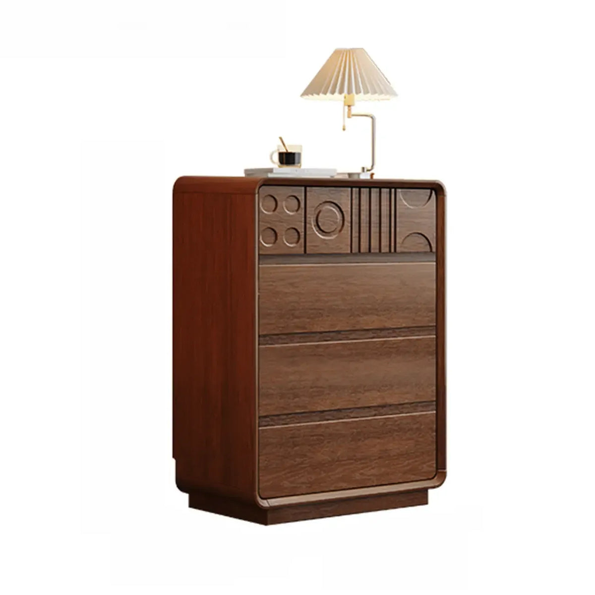 Commode en bois inspirée de l’Art déco avec motifs géométriques sculptés