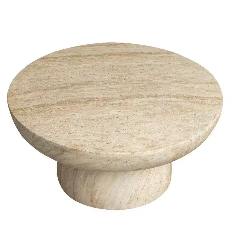 Tavolino rotondo con base a piedistallo in fibra di pietra, tavolino decorativo scolpito per interni ed esterni con piedini antiscivolo