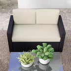 Set da giardino in rattan da 4 pezzi, set da patio in vimini con divanetto, sedie e tavolino da caffè con piano in vetro