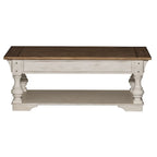 Table basse Morgan Creek blanc antique avec accents brossés couleur tabac