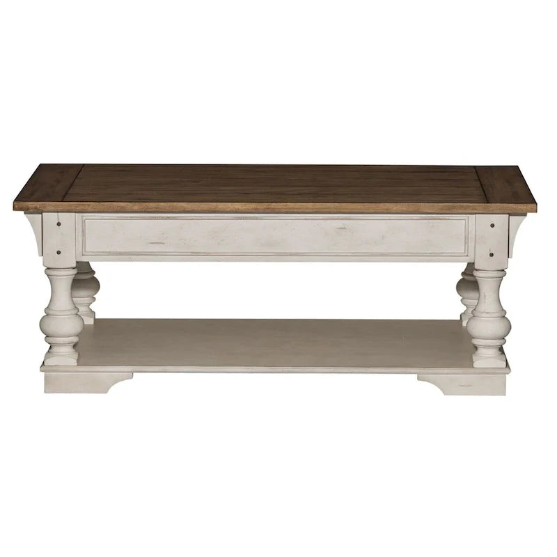 Table basse Morgan Creek blanc antique avec accents brossés couleur tabac