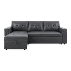 Divano componibile reversibile trasformabile con letto estraibile, chaise longue con contenitore nascosto e gambe resistenti