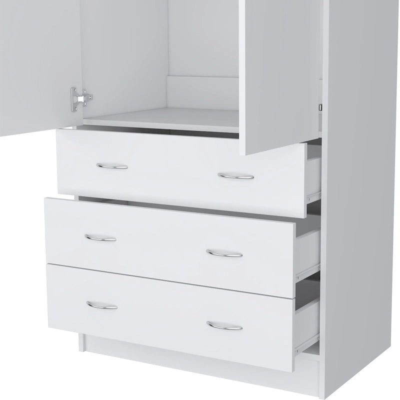 Armoire moderne à deux portes avec 3 tiroirs et 1 tringle pour chambre
