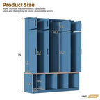 Mobile da ingresso blu in stile rustico The Misty Moon con 4 ganci appendiabiti nascosti e versatile panca in noce con 8 ante