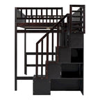 Full Pine Loft Bed with Desk and Storage