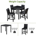 Set da pranzo moderno da 5 pezzi con tavolo quadrato ad altezza bancone e 4 sedie imbottite