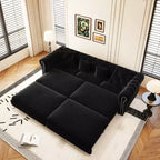 Canapé-lit escamotable et convertible Whisen en velours, format très grand lit, 3-en-1, avec ottoman amovible et design capitonné