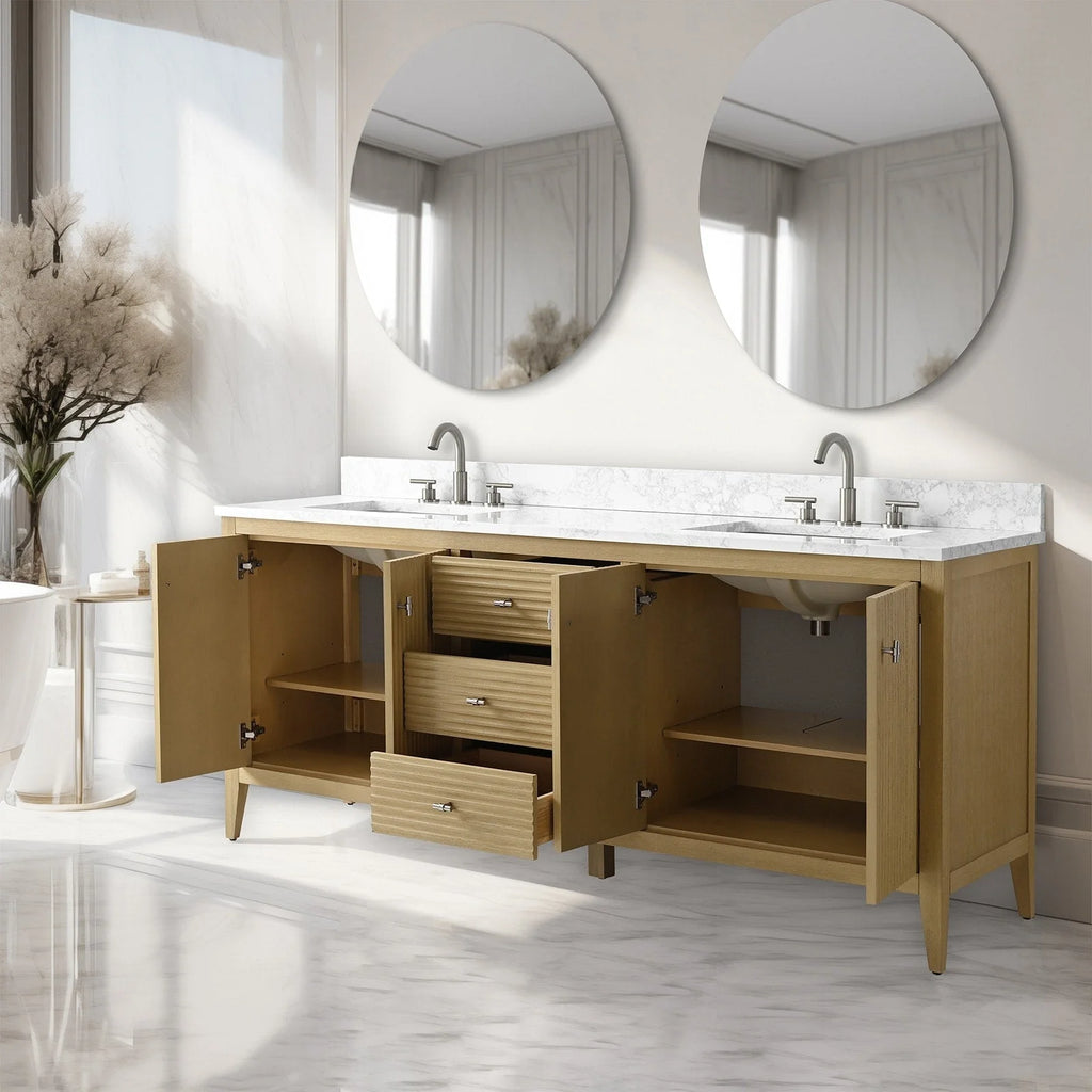 Meuble-lavabo Vanity Art 72 à double vasque avec plateau en marbre reconstitué