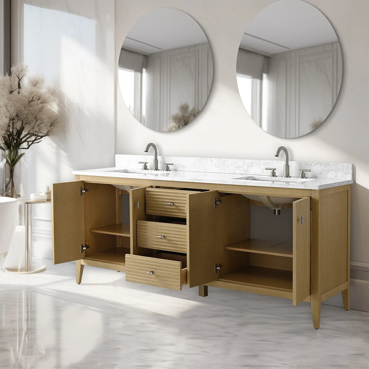 Meuble-lavabo Vanity Art 72 à double vasque avec plateau en marbre reconstitué