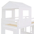 Lit superposé en bois Luxystar avec couchage supérieur une place et inférieur deux places, maisonnette, toboggan et barrières de sécurité