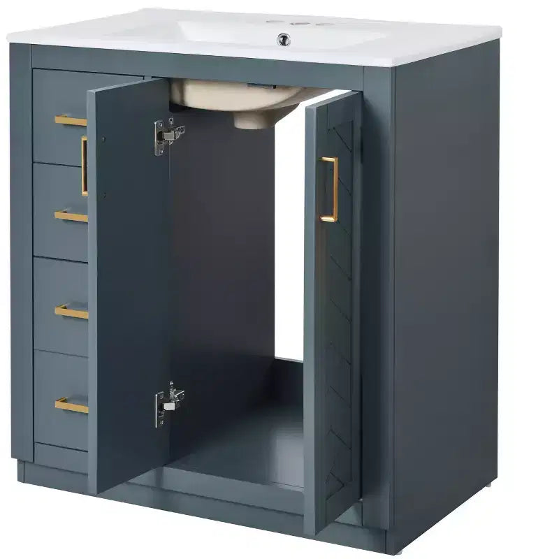 Meuble-lavabo de salle de bains simple de 30 pouces avec meuble et 3 tiroirs ??Noir / Bleu / Vert / Indigo / Blanc