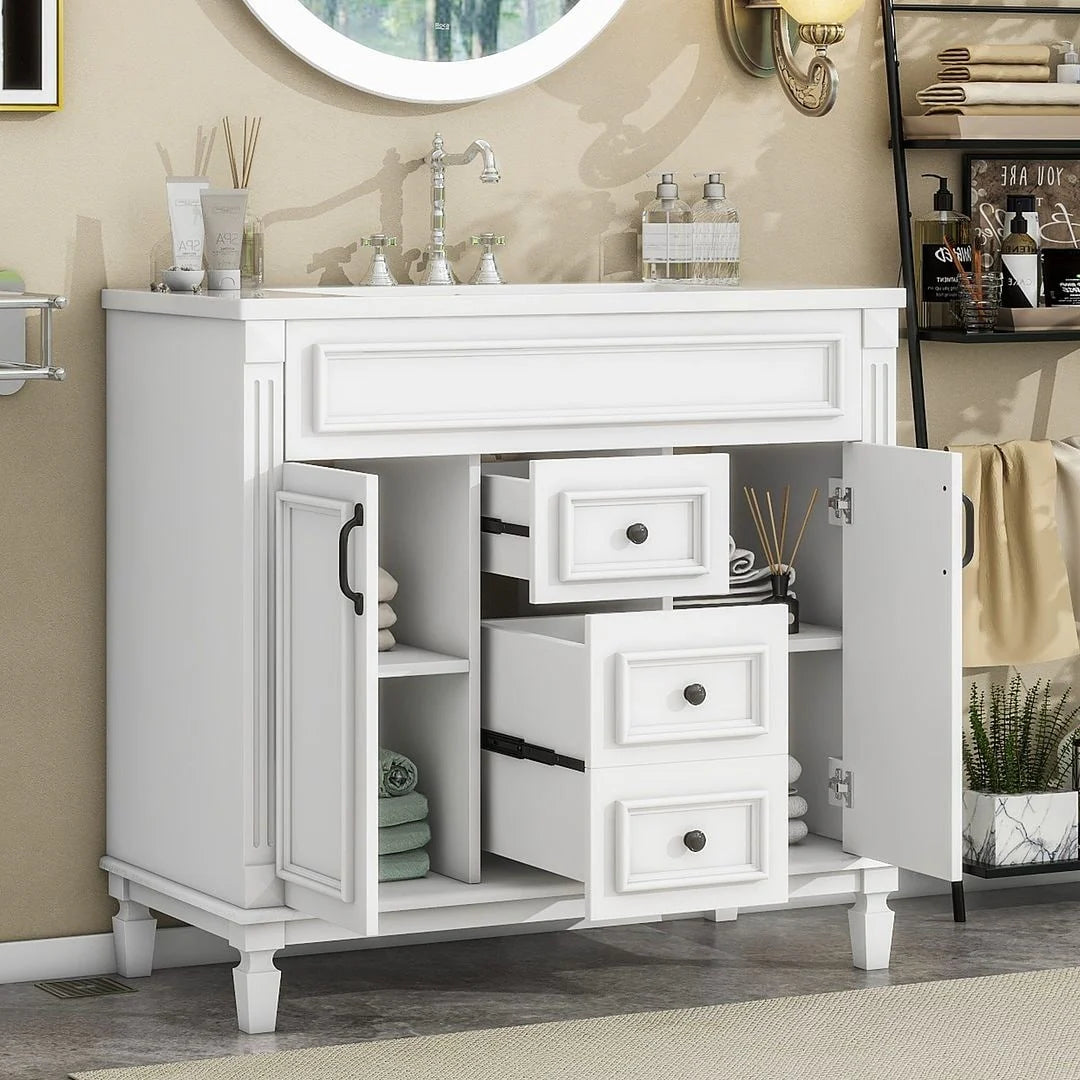 Meuble-lavabo moderne de salle de bains de 36 po avec vasque sur plan, armoire à miroir, 2 portes et 2 tiroirs