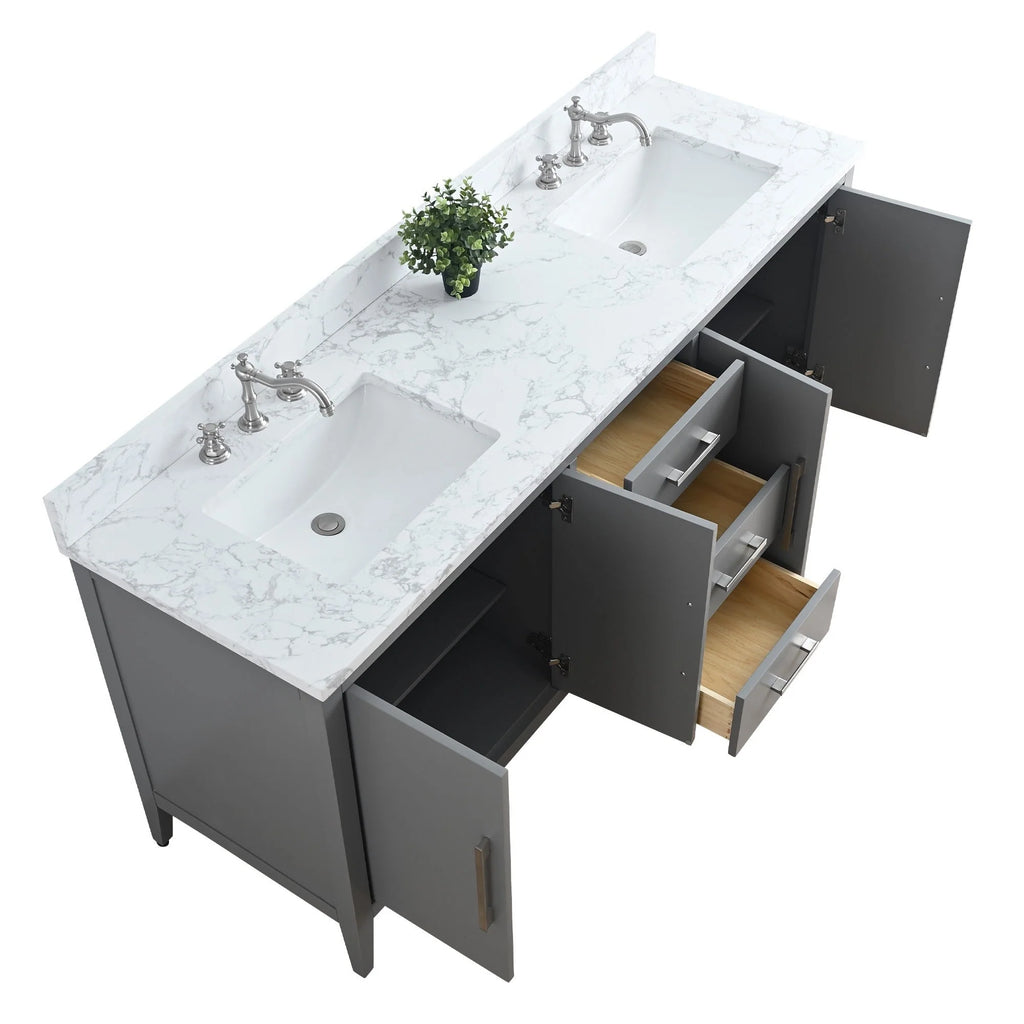 Meuble-lavabo Vanity Art 72 à double vasque avec plateau en marbre reconstitué