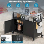 Îlot de cuisine extérieur avec plateau en acier inoxydable, chariot de gril en métal avec meuble de rangement - N/A