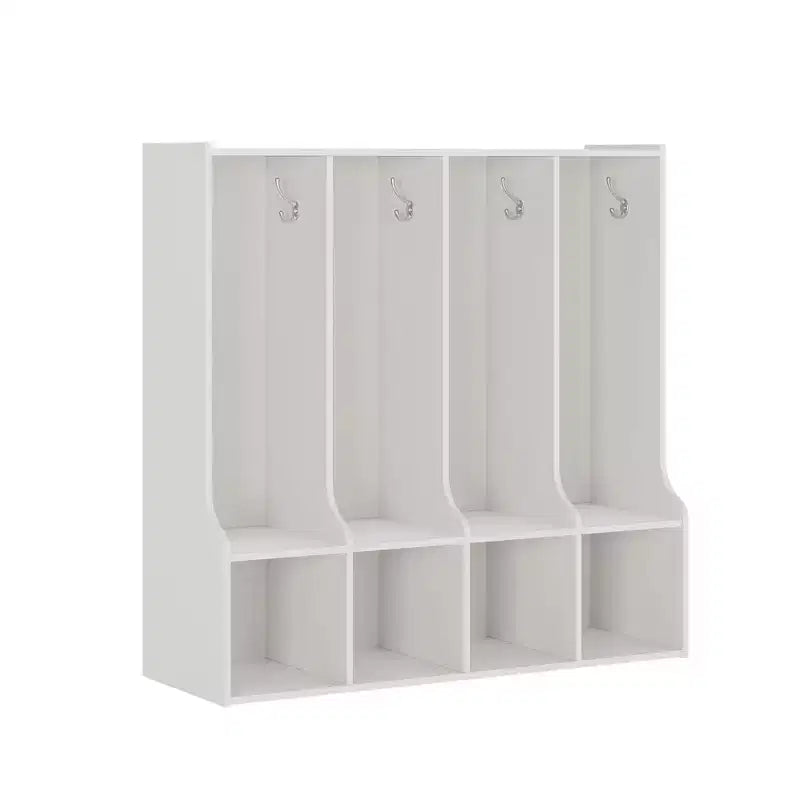 Armadietto componibile marrone e bianco a 4 vani con 8 ganci, per bambini
