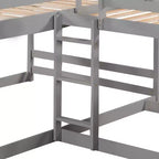Lit superposé en L pour 4 enfants, lit superposé quadruple avec toboggan, structure en bois avec couchage double et simple pour chambre ou dortoir