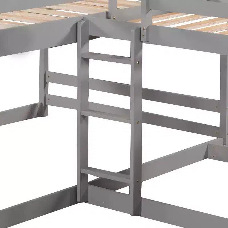 Lit superposé en L pour 4 enfants, lit superposé quadruple avec toboggan, structure en bois avec couchage double et simple pour chambre ou dortoir