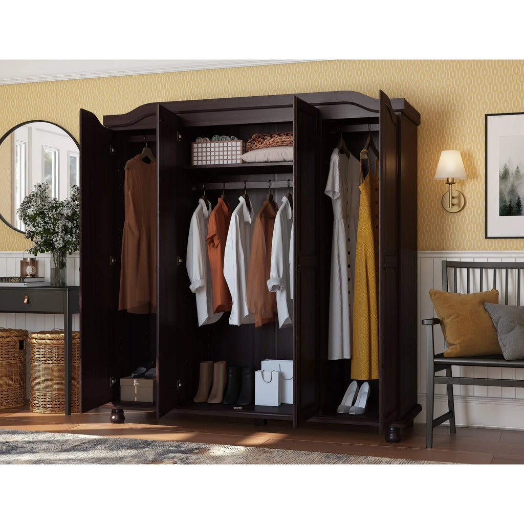 Palace Imports 100% Solid Wood Kyle 4-Door Wardrobe Armoire with Solid Wood or Mirrored Doors