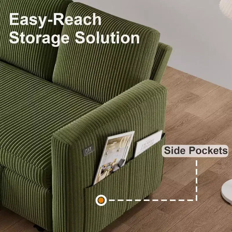 Dyonery 81-Sitzer-Schlafsofa, L-förmiges Ausziehsofa mit wendbarer Recamiere mit Stauraum, USB-Anschluss und verstellbarer Rückenlehne
