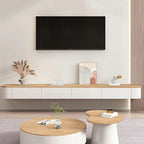 Mobile TV sospeso moderno, lungo e bianco, in legno, con cassetti