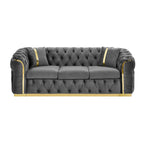 Canapé 3 places en velours de 90,6 avec 2 coussins, coussins haute densité, accents dorés et oreillers