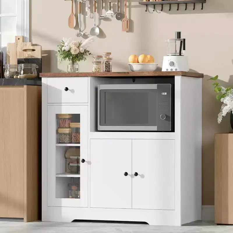 Meuble de cuisine pour micro-ondes avec rangement, 3 portes, 1 tiroir et étagères réglables, meuble de rangement garde-manger