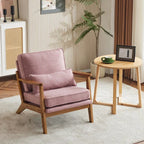 Poltrona d’accento imbottita in misto lino con gambe in legno e un cuscino, beige
