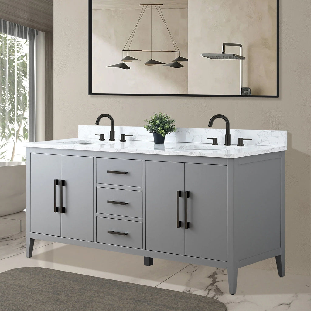 Meuble-lavabo Vanity Art 72 à double vasque avec plateau en marbre reconstitué