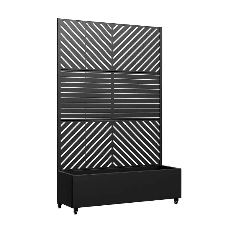 Fioriera MAYEERTY con graticcio in ferro nero, Linea Parallela 01, stile classico a persiana combinato, 72x47x16 pollici, set da 3 pezzi