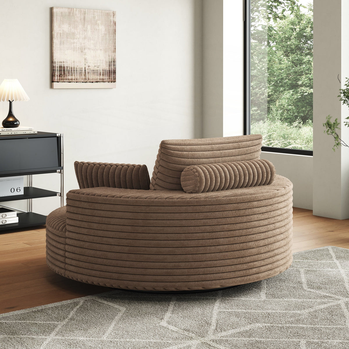 Fauteuil pivotant individuel en mousse et chenille côtelée