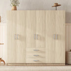 6-Doors Wooden Wardrobe Storage with 3 Big Drawers for Bedroom