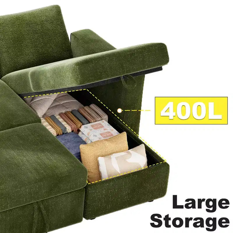 Dyonery 81-Sitzer-Schlafsofa, L-förmiges Ausziehsofa mit wendbarer Recamiere mit Stauraum, USB-Anschluss und verstellbarer Rückenlehne