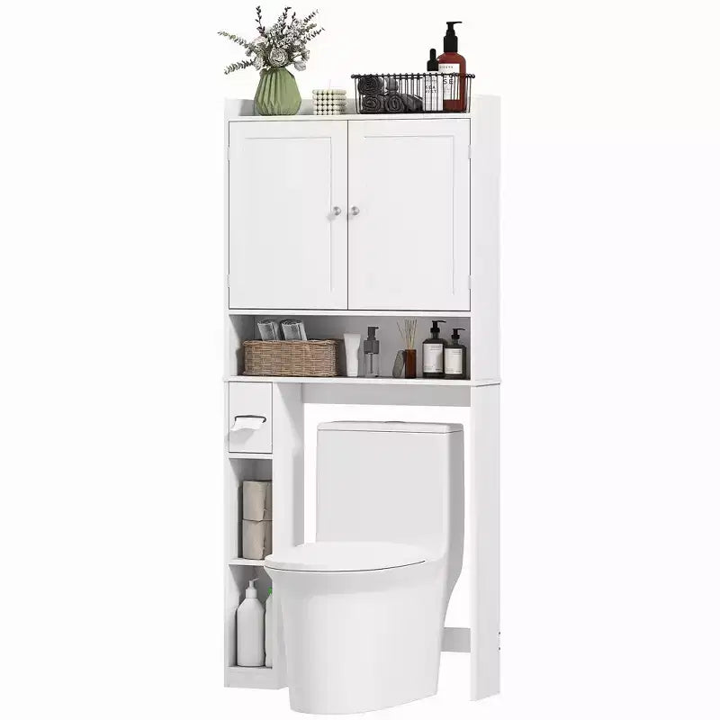 Mobile contenitore HOMCOM sopra il WC, organizer moderno per bagno sopra il WC con 2 ante, porta carta igienica e struttura indipendente salvaspazio