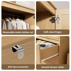 Armadio guardaroba COZONY con 3 cassetti e 2 ante, mobile guardaroba moderno in legno per camera da letto, armadio indipendente bianco resistente