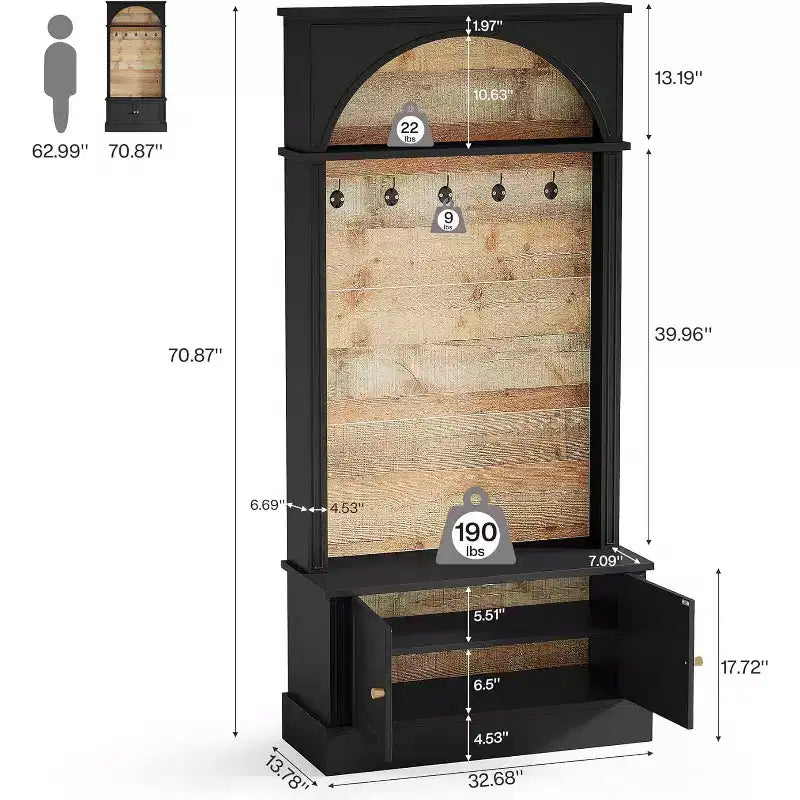 Lantine 70,86 Meuble d’entrée avec banc, rangement 4-en-1 pour l’entrée : porte-manteau, étagère à chaussures et banc de vestiaire pour couloir
