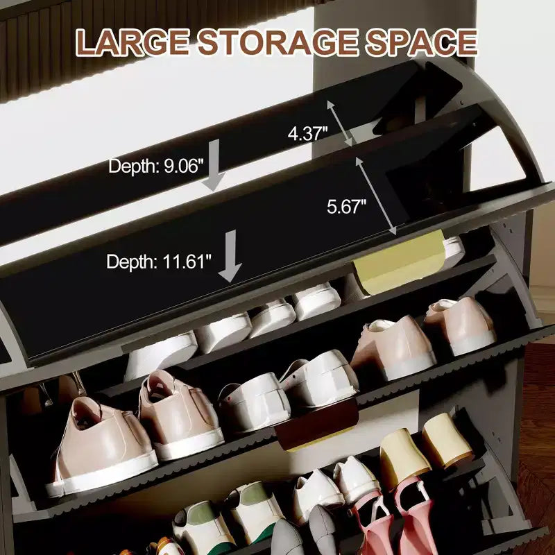 Scarpiera moderna bianca con 3 cassetti ribaltabili, 2 cassetti piccoli e ganci, organizer sottile scanalato per scarpe, mobile stretto per ingresso