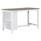 Set da pranzo in stile rustico composto da 5 pezzi, altezza bancone, con sedie per 4 persone, tavolo rettangolare in legno con ripiani contenitori e scomparto portabottiglie