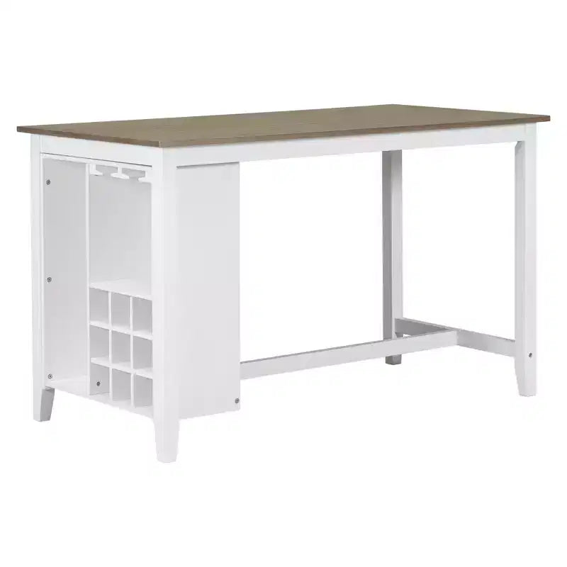 Set da pranzo in stile rustico composto da 5 pezzi, altezza bancone, con sedie per 4 persone, tavolo rettangolare in legno con ripiani contenitori e scomparto portabottiglie