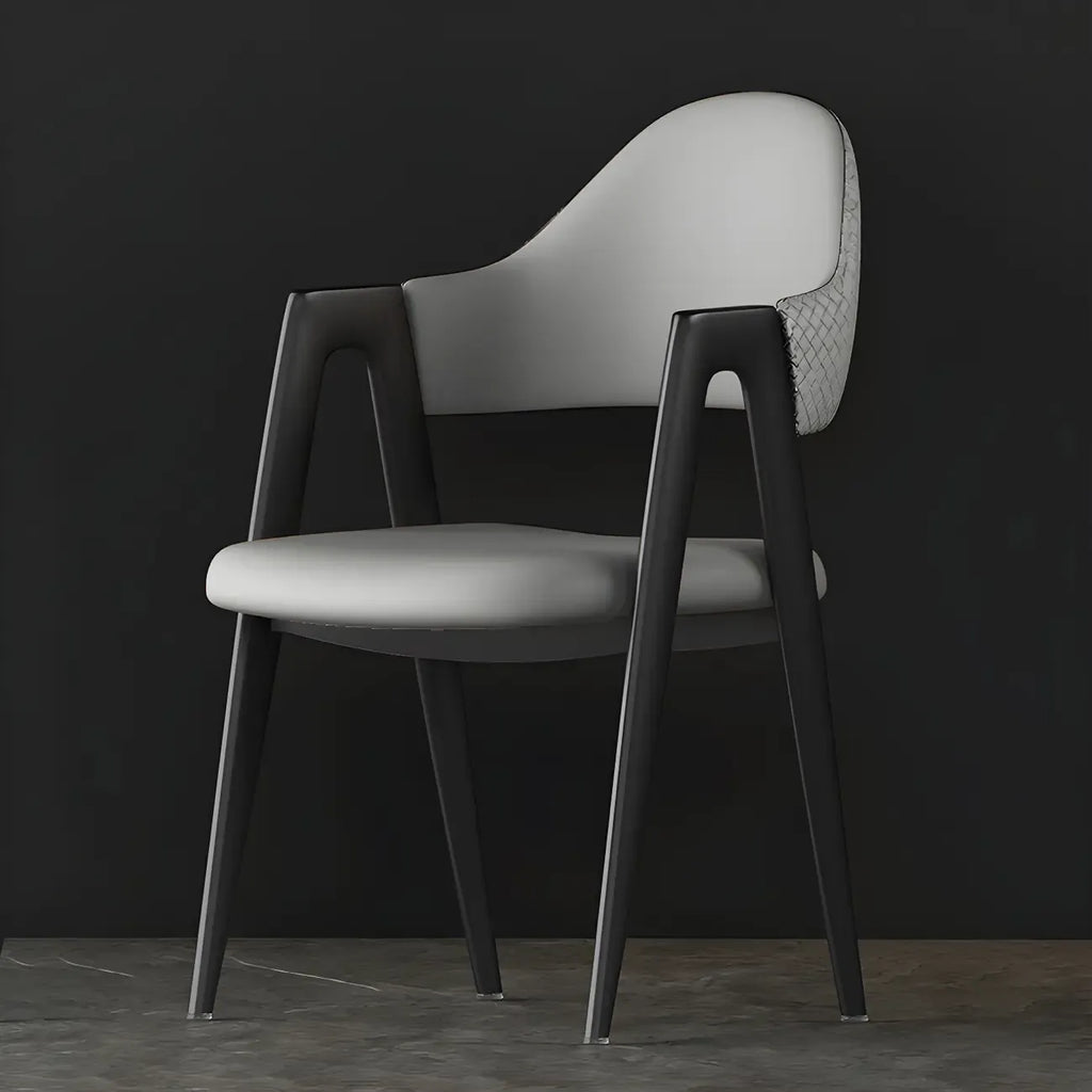 Modern Leather Curved Open Back Arm Dining Chair