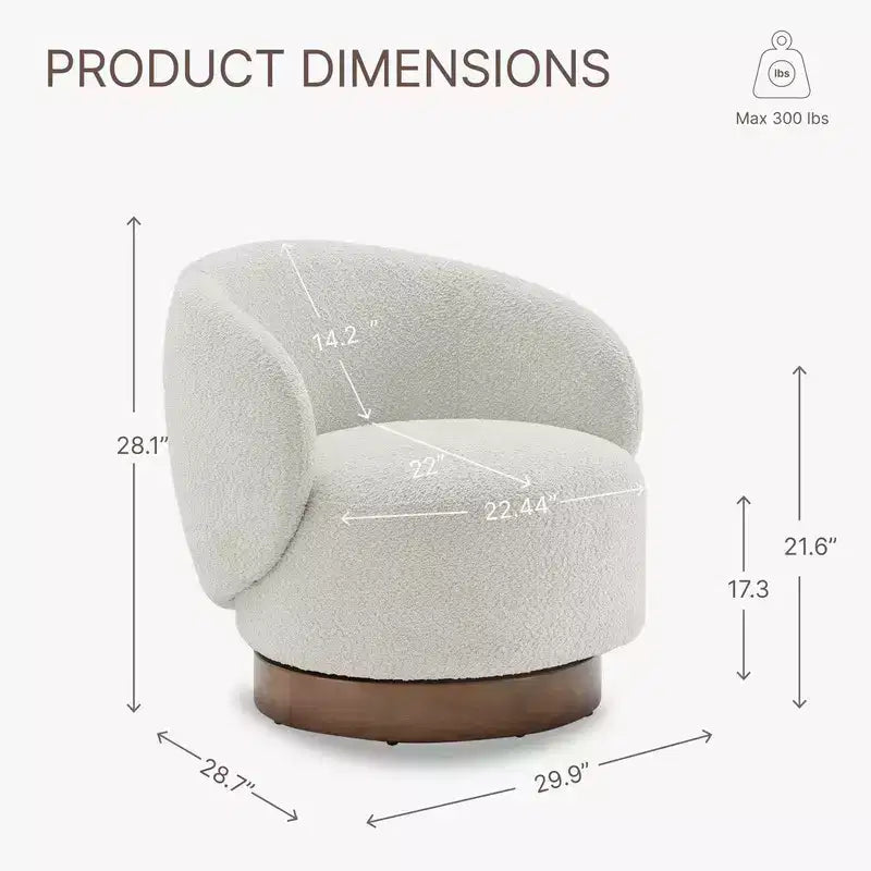 Fauteuil tonneau pivotant rembourré d’appoint Spruce&Spring avec base en bois