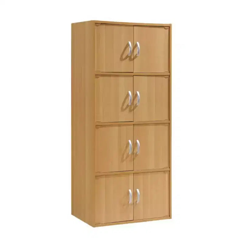 Bibliothèque-armoire de rangement polyvalente fermée Hodedah HID44, robuste, à 8 portes, à poser au sol, pour la maison et le bureau, finition bois de hêtre