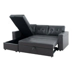Divano componibile reversibile trasformabile con letto estraibile, chaise longue con contenitore nascosto e gambe resistenti
