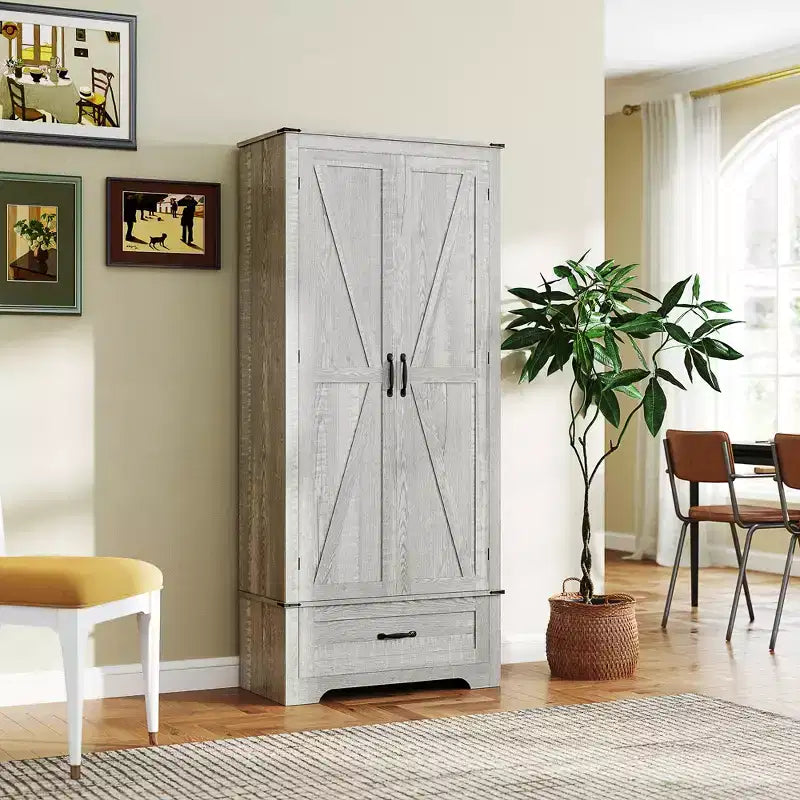 Dispensa HOMCOM 72 in stile rustico con ante da fienile, alta colonna dispensa da cucina con ripiani regolabili e cassetto
