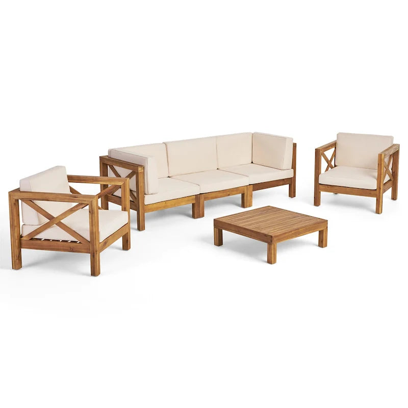 Salon de jardin 6 pièces en bois d’acacia Brava de Christopher Knight Home