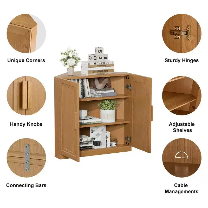 Meuble d’angle Dovelina avec étagères réglables, buffet, meuble à vin et meuble de cuisine et de salle à manger avec portes en bois - 31 po H x 31 po L, 36 po H x 31 po L