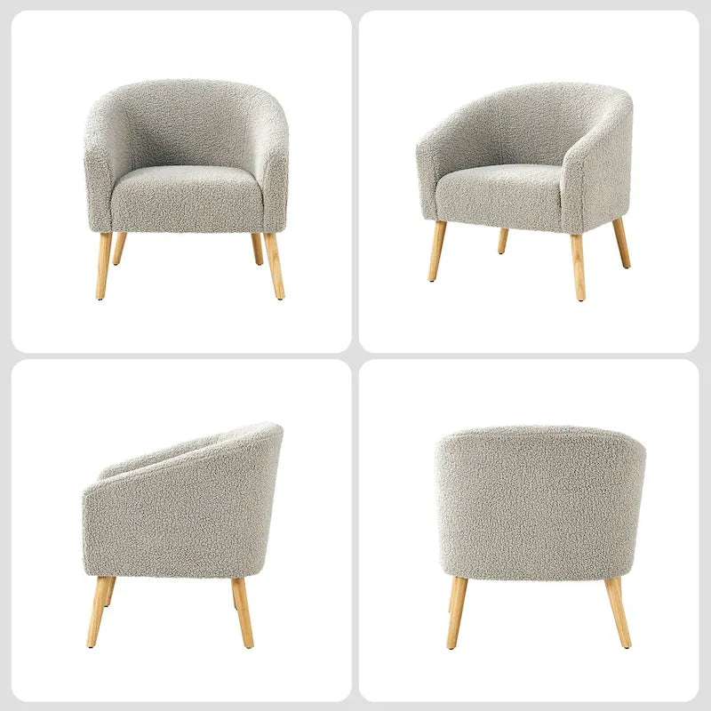 Fauteuil bouclé moderne Sheila de 30 W avec pieds en bois massif, lot de 2, par HULALA HOME