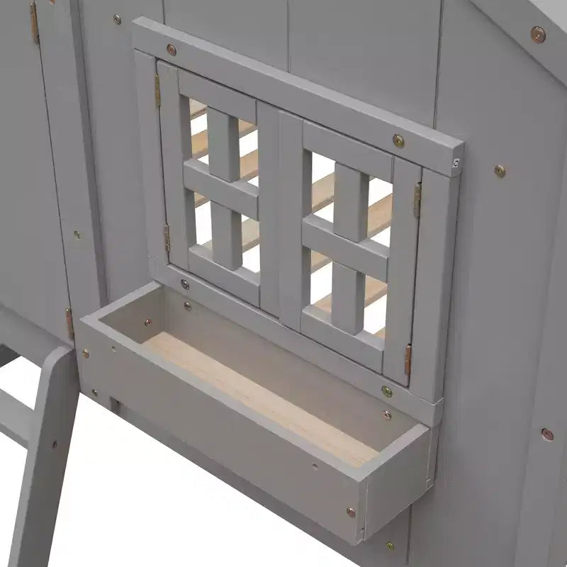 Letto a soppalco matrimoniale singolo a forma di casetta, letto rialzato in legno tipo casetta con scaletta e sponde di sicurezza per bambini