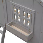 Letto a soppalco matrimoniale singolo a forma di casetta, letto rialzato in legno tipo casetta con scaletta e sponde di sicurezza per bambini